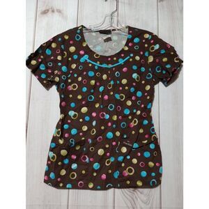 Cherokee Scrub Top Ladies Extra Small Brown Aquamarine